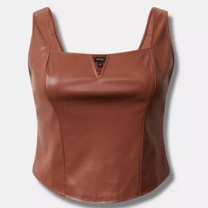 Torrid Faux Leather Corset Crop Top Root Beer Brown Sz 3 (22-24) Square Neck